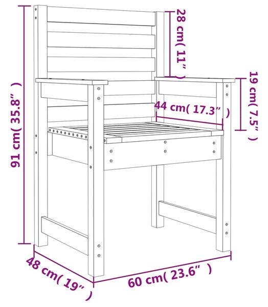 VidaXL Καρέκλες Κήπου 2 τεμ. Γκρι 60 x 48 x 91 εκ. Μασίφ Ξύλο Πεύκου