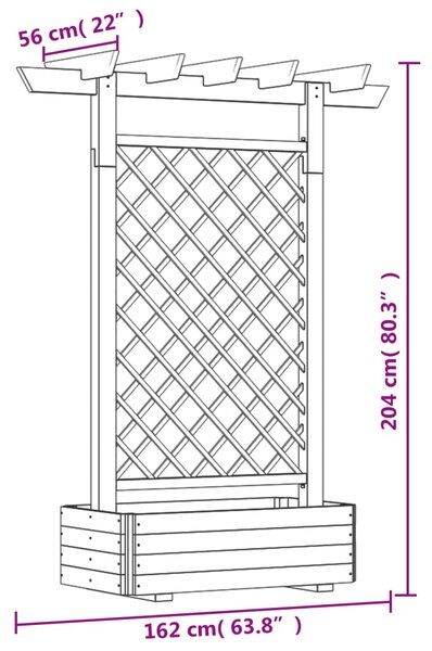 VidaXL Ζαρντινιέρα με Καφασωτό και Πέργκολα 162 x 56 x 204 εκ. Ξύλινη