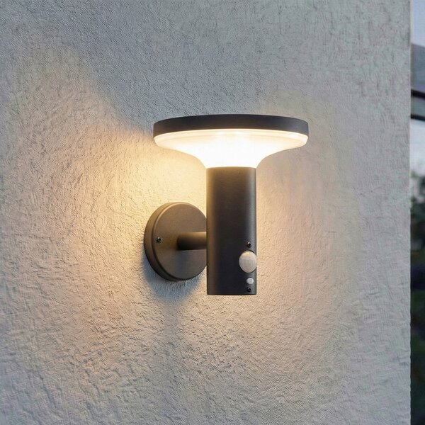 PRIOS Φωτιστικό τοίχου LED με ηλιακή ενέργεια Kalen, 17 cm, μαύρο, αισθητήρα, Μαύρο, Μέταλλο, σύγχρονο