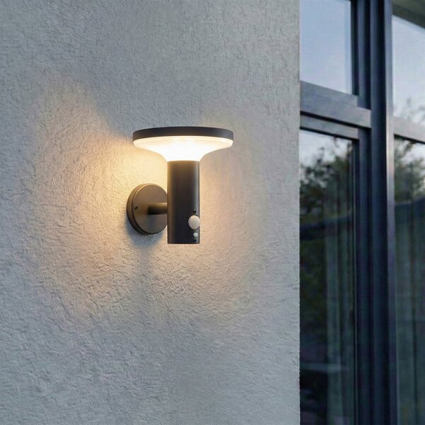 PRIOS Φωτιστικό τοίχου LED με ηλιακή ενέργεια Kalen, 17 cm, μαύρο, αισθητήρα, Μαύρο, Μέταλλο, σύγχρονο