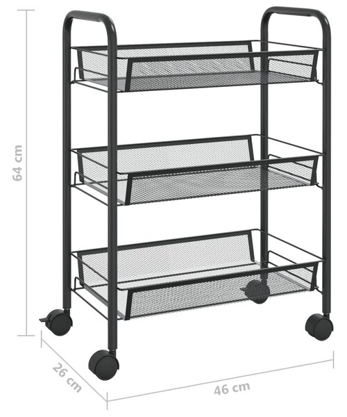 VidaXL Τρόλεϊ Κουζίνας 3 Επιπέδων Μαύρο 46 x 26 x 64 εκ. Σιδερένιο