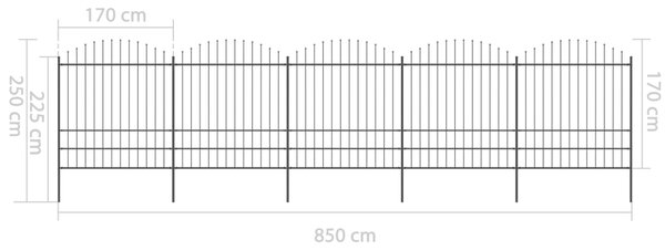 VidaXL Κάγκελα Περίφραξης με Λόγχες Μαύρα (1,75-2) x 8,5 μ. Ατσάλινα