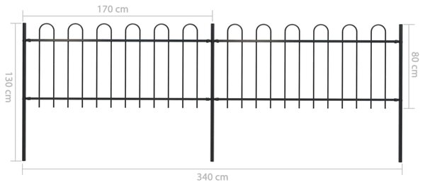 VidaXL Κάγκελα Περίφραξης με Κυκλική Κορυφή Μαύρα 3,4x0,8 μ. Ατσάλινα