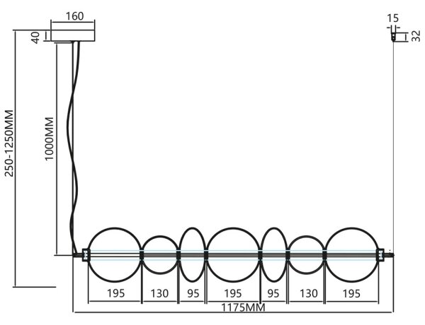 Πολύφωτο LED με συρματόσχοινο DAPHNE LED/40W/230V χρυσαφί