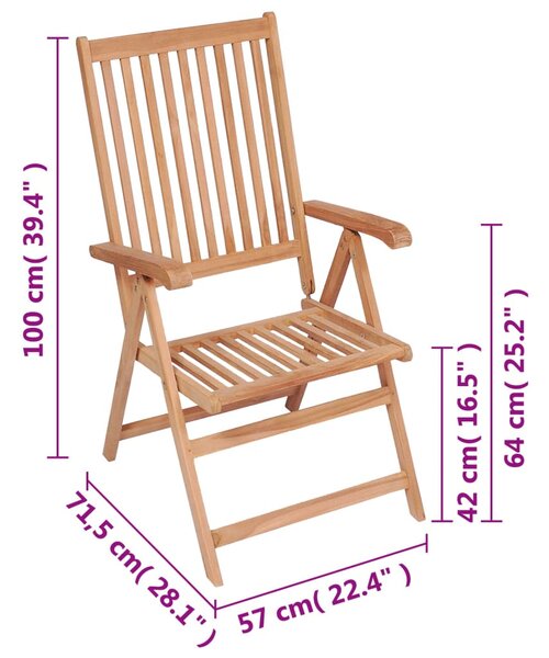 VidaXL Καρέκλες Κήπου Ανακλινόμενες 4 τεμ. από Μασίφ Ξύλο Teak