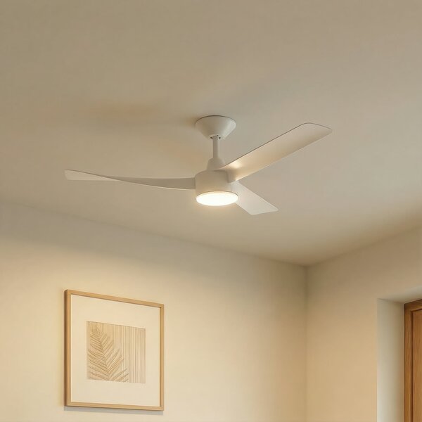 Lucande Ανεμιστήρας οροφής LED Airona, λευκός, DC, αθόρυβος, με ρυθμιστή έντασης, ρυθμιζόμενος, Λευκό, Σαλόνι / τραπεζαρία, Πλαστικό, σύγχρονο