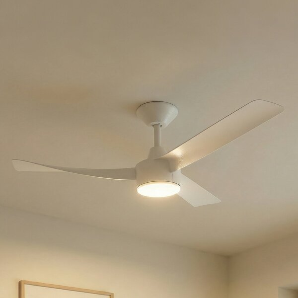 Lucande Ανεμιστήρας οροφής LED Airona, λευκός, DC, αθόρυβος, με ρυθμιστή έντασης, ρυθμιζόμενος, Λευκό, Σαλόνι / τραπεζαρία, Πλαστικό, σύγχρονο