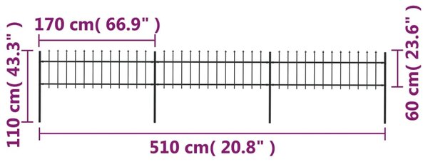 VidaXL Κάγκελα Περίφραξης με Λόγχες Μαύρα 5,1 x 0,6 μ. από Χάλυβα