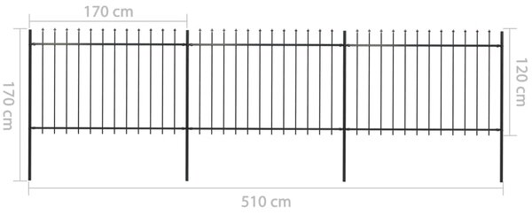 VidaXL Κάγκελα Περίφραξης με Λόγχες Μαύρα 5,1 x 1,2 μ. από Χάλυβα