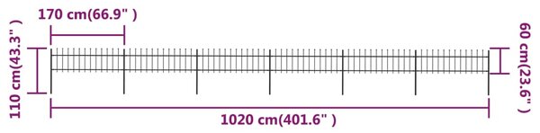 VidaXL Κάγκελα Περίφραξης με Λόγχες Μαύρα 10,2 x 0,6 μ. από Χάλυβα