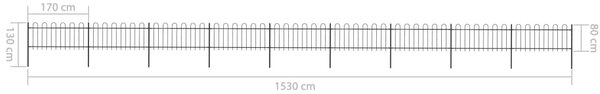 VidaXL Κάγκελα Περίφραξης με Κυκλική Κορυφή Μαύρα 15,3x0,8 μ. Ατσάλινα