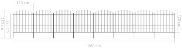 VidaXL Κάγκελα Περίφραξης με Λόγχες Μαύρα (1,75-2) x 13,6 μ. Ατσάλινα