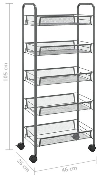 VidaXL Τρόλεϊ Κουζίνας 5 Επιπέδων Γκρι 46 x 26 x 105 εκ. Σιδερένιο