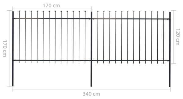 VidaXL Κάγκελα Περίφραξης με Λόγχες Μαύρα 3,4 x 1,2 μ. από Χάλυβα