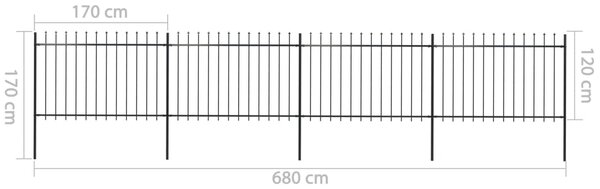 VidaXL Κάγκελα Περίφραξης με Λόγχες Μαύρα 6,8 x 1,2 μ. από Χάλυβα