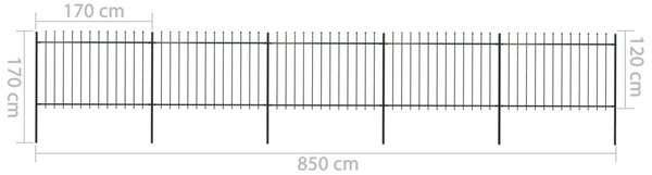 VidaXL Κάγκελα Περίφραξης με Λόγχες Μαύρα 8,5 x 1,2 μ. από Χάλυβα