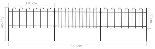 VidaXL Κάγκελα Περίφραξης με Κυκλική Κορυφή Μαύρα 5,1x0,8 μ. Ατσάλινα