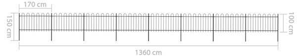 VidaXL Κάγκελα Περίφραξης με Κυκλική Κορυφή Μαύρα 13,6 x 1 μ. Ατσάλινα