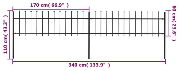 VidaXL Κάγκελα Περίφραξης με Λόγχες Μαύρα 3,4 x 0,6 μ. από Χάλυβα