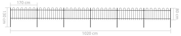 VidaXL Κάγκελα Περίφραξης με Κυκλική Κορυφή Μαύρα 10,2x0,8 μ. Ατσάλινα