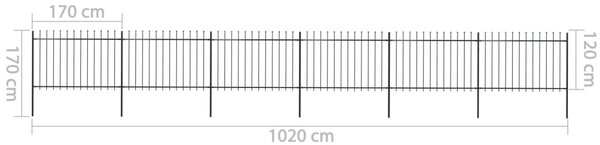 VidaXL Κάγκελα Περίφραξης με Λόγχες Μαύρα 10,2 x 1,2 μ. από Χάλυβα