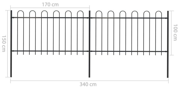 VidaXL Κάγκελα Περίφραξης με Κυκλική Κορυφή Μαύρα 3,4 x 1 μ. Ατσάλινα