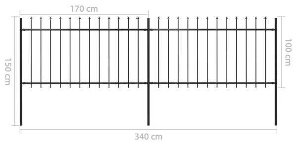 VidaXL Κάγκελα Περίφραξης με Λόγχες Μαύρα 3,4 x 1 μ. από Χάλυβα