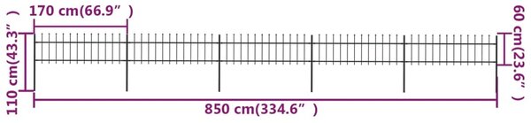 VidaXL Κάγκελα Περίφραξης με Λόγχες Μαύρα 8,5 x 0,6 μ. από Χάλυβα