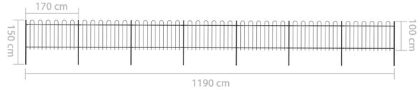 VidaXL Κάγκελα Περίφραξης με Κυκλική Κορυφή Μαύρα 11,9x1 μ. Ατσάλινα