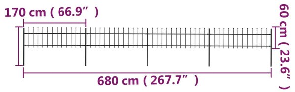 VidaXL Κάγκελα Περίφραξης με Λόγχες Μαύρα 6,8 x 0,6 μ. από Χάλυβα