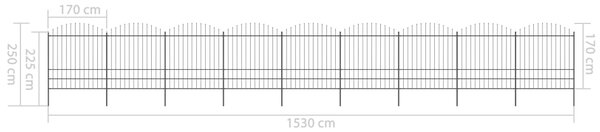 VidaXL Κάγκελα Περίφραξης με Λόγχες Μαύρα (1,75-2) x 15,3 μ. Ατσάλινα