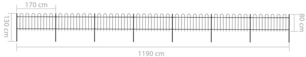 VidaXL Κάγκελα Περίφραξης με Κυκλική Κορυφή Μαύρα 11,9x0,8 μ. Ατσάλινα