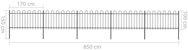 VidaXL Κάγκελα Περίφραξης με Κυκλική Κορυφή Μαύρα 8,5x1 μ. Ατσάλινα