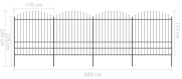 VidaXL Κάγκελα Περίφραξης με Λόγχες Μαύρα (1,75-2) x 6,8 μ. Ατσάλινα