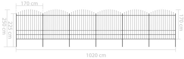 VidaXL Κάγκελα Περίφραξης με Λόγχες Μαύρα (1,75-2) x 10,2 μ. Ατσάλινα