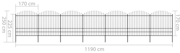 VidaXL Κάγκελα Περίφραξης με Λόγχες Μαύρα (1,75-2) x 11,9 μ. Ατσάλινα