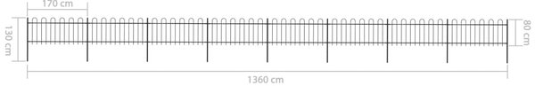 VidaXL Κάγκελα Περίφραξης με Κυκλική Κορυφή Μαύρα 13,6x0,8 μ. Ατσάλινα