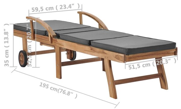 VidaXL Ξαπλώστρες Σκ. Γκρι από Μασίφ Ξύλο Teak με 2 τεμ. Μαξιλάρια