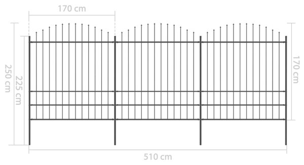 VidaXL Κάγκελα Περίφραξης με Λόγχες Μαύρα (1,75-2) x 5,1 μ. Ατσάλινα