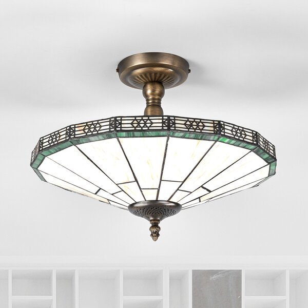 Searchlight Φωτιστικό οροφής New York σε στυλ Tiffany, ρυθμιζόμενος, Μπρούτζινο / Αντικέ ορείχαλκου, Σαλόνι / τραπεζαρία, Μέταλλο, Tiffany