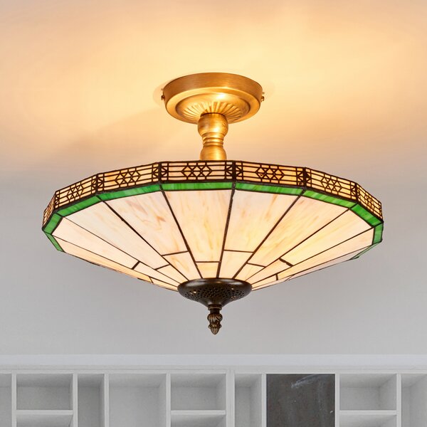 Searchlight Φωτιστικό οροφής New York σε στυλ Tiffany, ρυθμιζόμενος, Μπρούτζινο / Αντικέ ορείχαλκου, Σαλόνι / τραπεζαρία, Μέταλλο, Tiffany