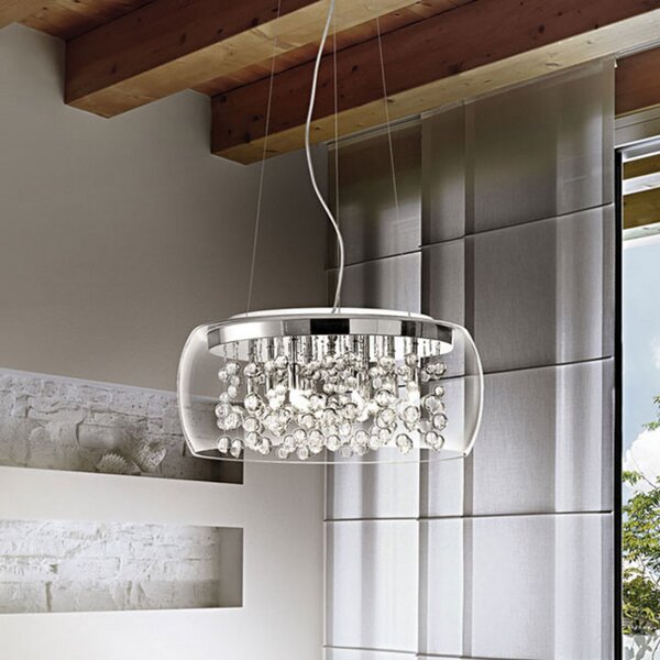 Ideallux Audi κρεμαστό φωτιστικό από διαφανές γυαλί, Ø 50 cm, ρυθμιζόμενος, Διαφανές, Σαλόνι / τραπεζαρία, Γυαλί, σχεδιασμός