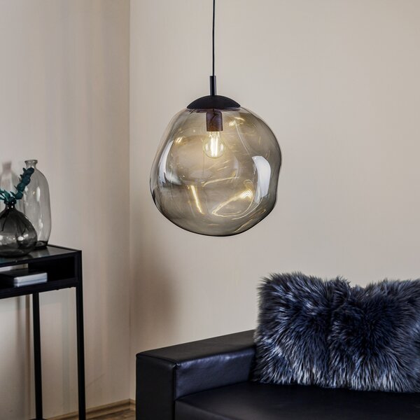 TK Lighting Sol γυάλινο κρεμαστό φωτιστικό, Ø 35cm, μαύρο/γκρι καπνογόνο, ρυθμιζόμενος, Διαφανές, Σαλόνι / τραπεζαρία, Γυαλί, σύγχρονο