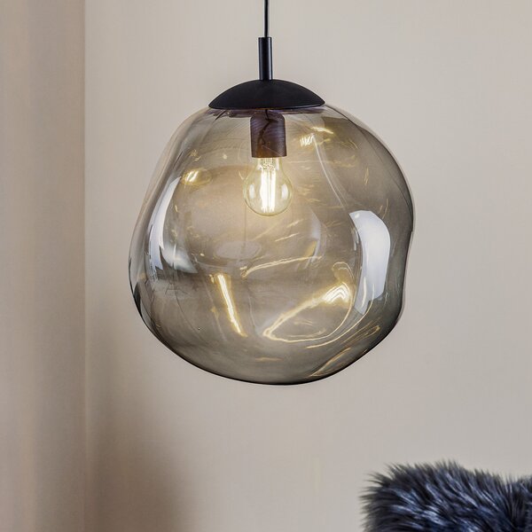 TK Lighting Sol γυάλινο κρεμαστό φωτιστικό, Ø 35cm, μαύρο/γκρι καπνογόνο, ρυθμιζόμενος, Διαφανές, Σαλόνι / τραπεζαρία, Γυαλί, σύγχρονο