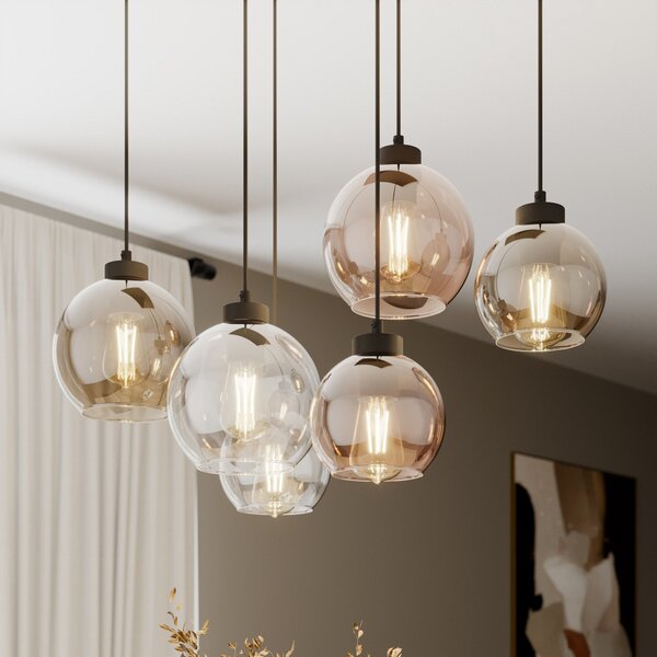 TK Lighting Cubus κρεμαστό φωτιστικό, 74 cm, 6-φωτο, διαφανές/μελί/καφέ, γυαλί, ρυθμιζόμενος, Πολύχρωμο, Σαλόνι / τραπεζαρία, Γυαλί, σύγχρονο