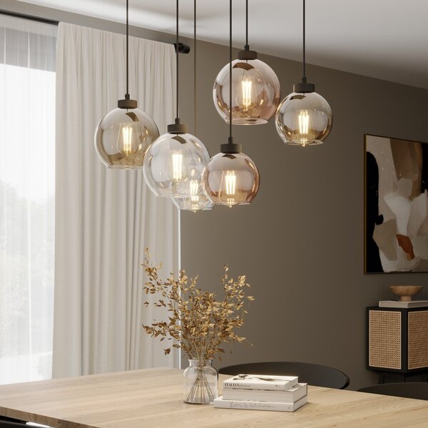 TK Lighting Cubus κρεμαστό φωτιστικό, 74 cm, 6-φωτο, διαφανές/μελί/καφέ, γυαλί, ρυθμιζόμενος, Πολύχρωμο, Σαλόνι / τραπεζαρία, Γυαλί, σύγχρονο