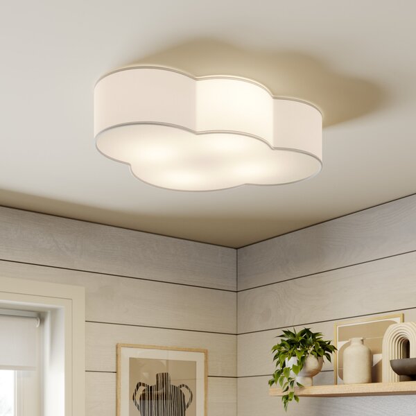 TK Lighting Φωτιστικό οροφής Cloud, λευκό, υφασμάτινο, μήκος 62 cm, E27, 4-φωτισμός., ρυθμιζόμενος, Λευκό, Σαλόνι / τραπεζαρία, Ύφασμα / Κλωστοϋφαντουργία, Νεανική διαβίωση