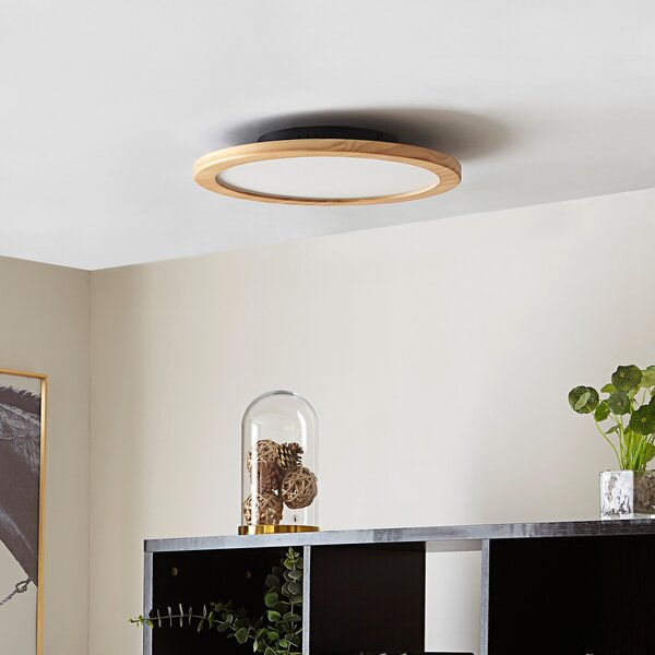 Lucande LED φωτιστικό οροφής Joren, Ø 38 cm, ξύλο, CCT, τηλεχειριστήριο, ρυθμιζόμενος, Ξύλου, Σαλόνι / τραπεζαρία, Ξύλο, Εξοχική κατοικία / Ρουστίκ