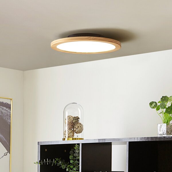 Lucande LED φωτιστικό οροφής Joren, Ø 38 cm, ξύλο, CCT, τηλεχειριστήριο, ρυθμιζόμενος, Ξύλου, Σαλόνι / τραπεζαρία, Ξύλο, Εξοχική κατοικία / Ρουστίκ