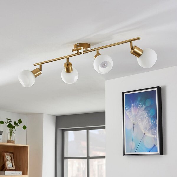 Lindby φωτιστικό οροφής Elaina, 70cm, 4-φωτο, ορείχαλκος, γυαλί, E14, ρυθμιζόμενος, Χρυσό / Ορείχαλκου, Σαλόνι / τραπεζαρία, Μέταλλο, σύγχρονο